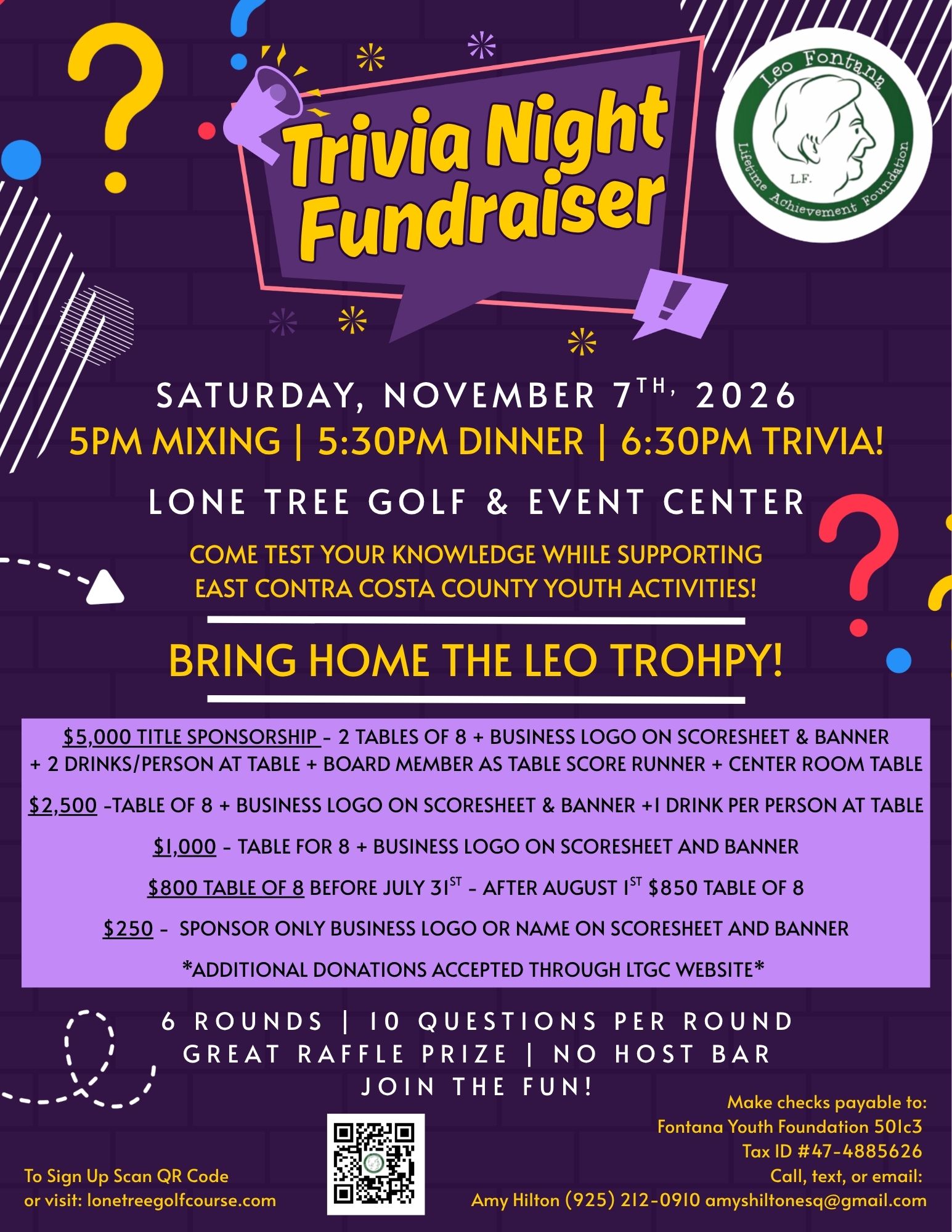 Leo Fontana Trivia Night Fundraiser-November 7, 2026