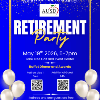 2026 AUSD Retirement Dinner (Retirees & One Guest are Free), Additional guest payment here @ $45 each