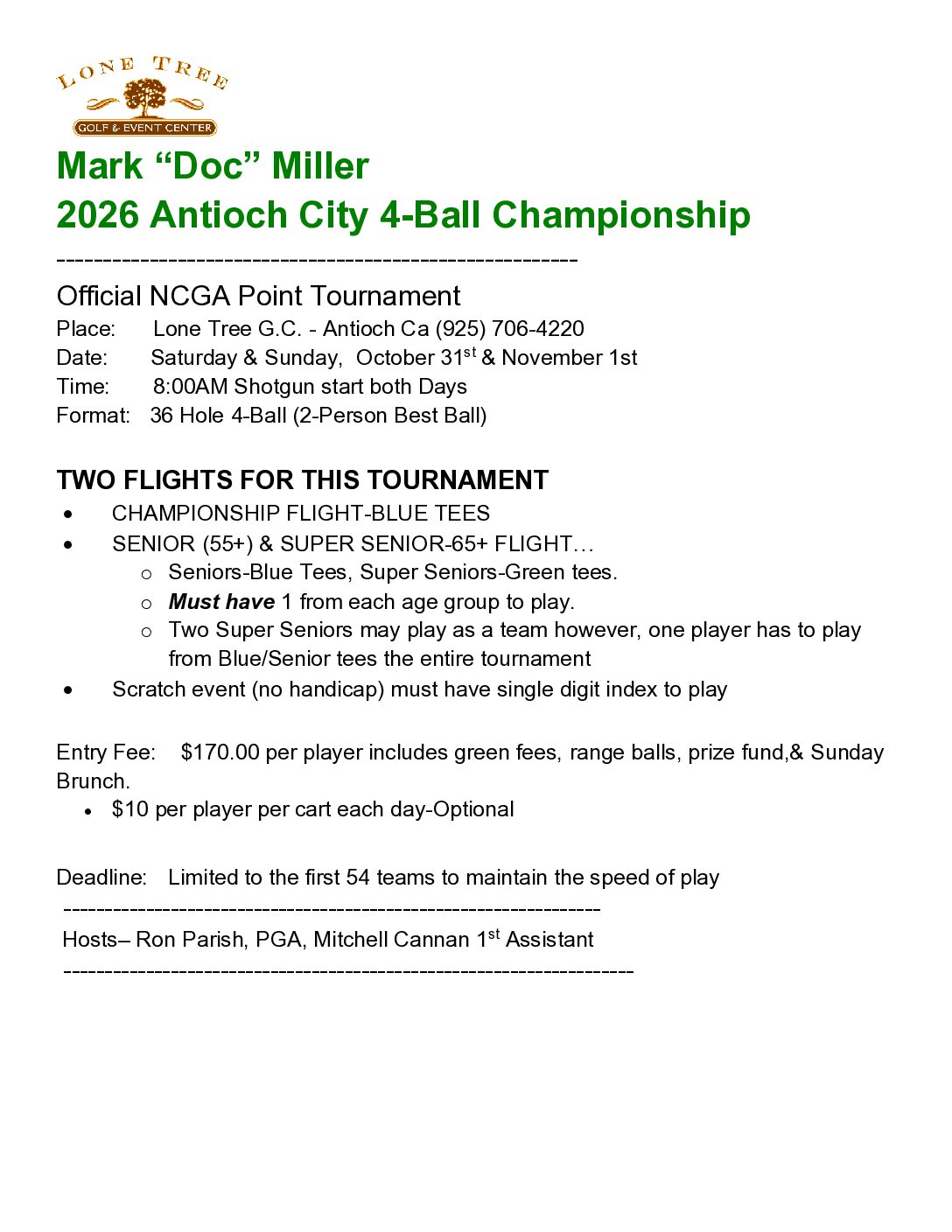 2026 Mark "Doc" Miller Antioch City 4-Ball Championship